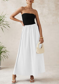 PRETTYGARDEN Women Summer Elegant Strapless Maxi Dress Tube Top Dress A Line Flowy Long Wedding Party Cocktail Dresses
