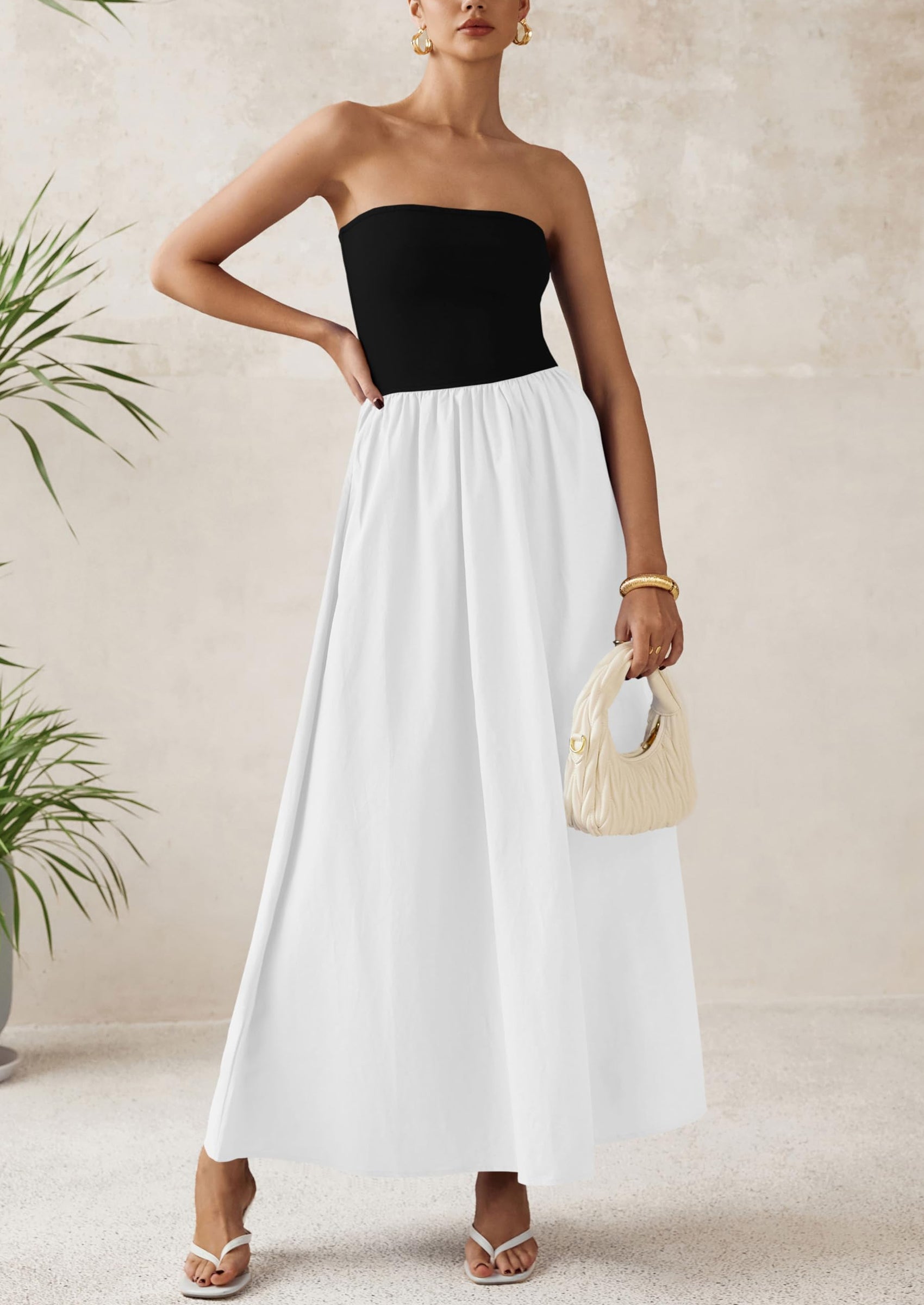 PRETTYGARDEN Women Summer Elegant Strapless Maxi Dress Tube Top Dress A Line Flowy Long Wedding Party Cocktail Dresses