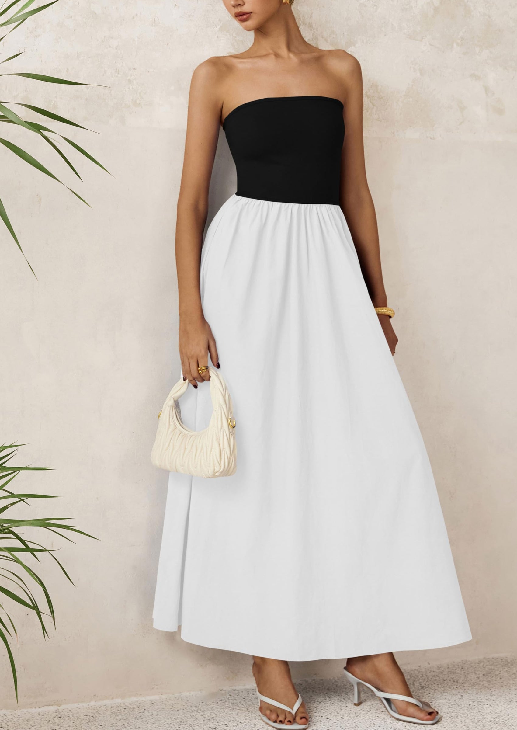 PRETTYGARDEN Women Summer Elegant Strapless Maxi Dress Tube Top Dress A Line Flowy Long Wedding Party Cocktail Dresses