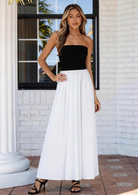 PRETTYGARDEN Women Summer Elegant Strapless Maxi Dress Tube Top Dress A Line Flowy Long Wedding Party Cocktail Dresses