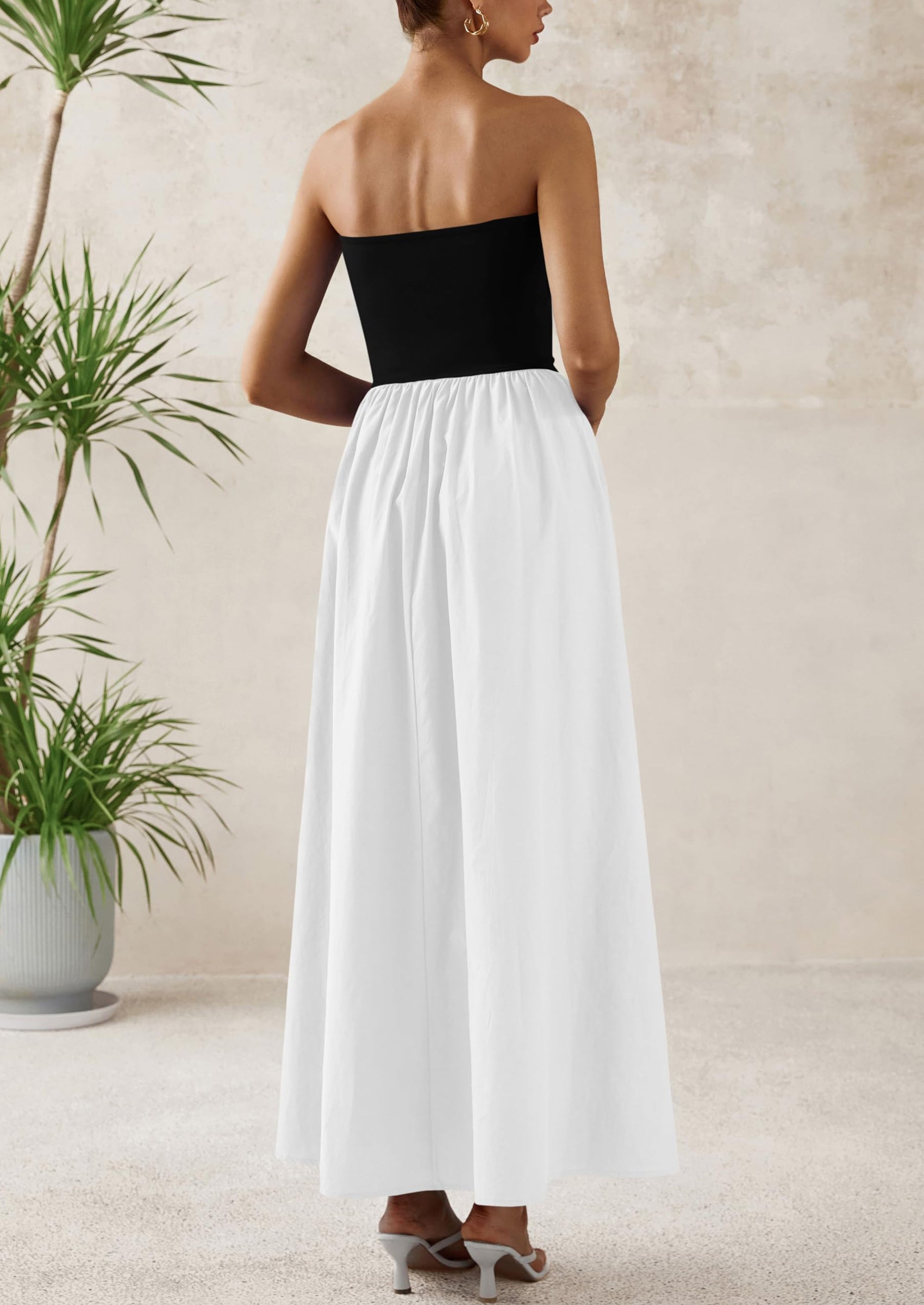 PRETTYGARDEN Women Summer Elegant Strapless Maxi Dress Tube Top Dress A Line Flowy Long Wedding Party Cocktail Dresses