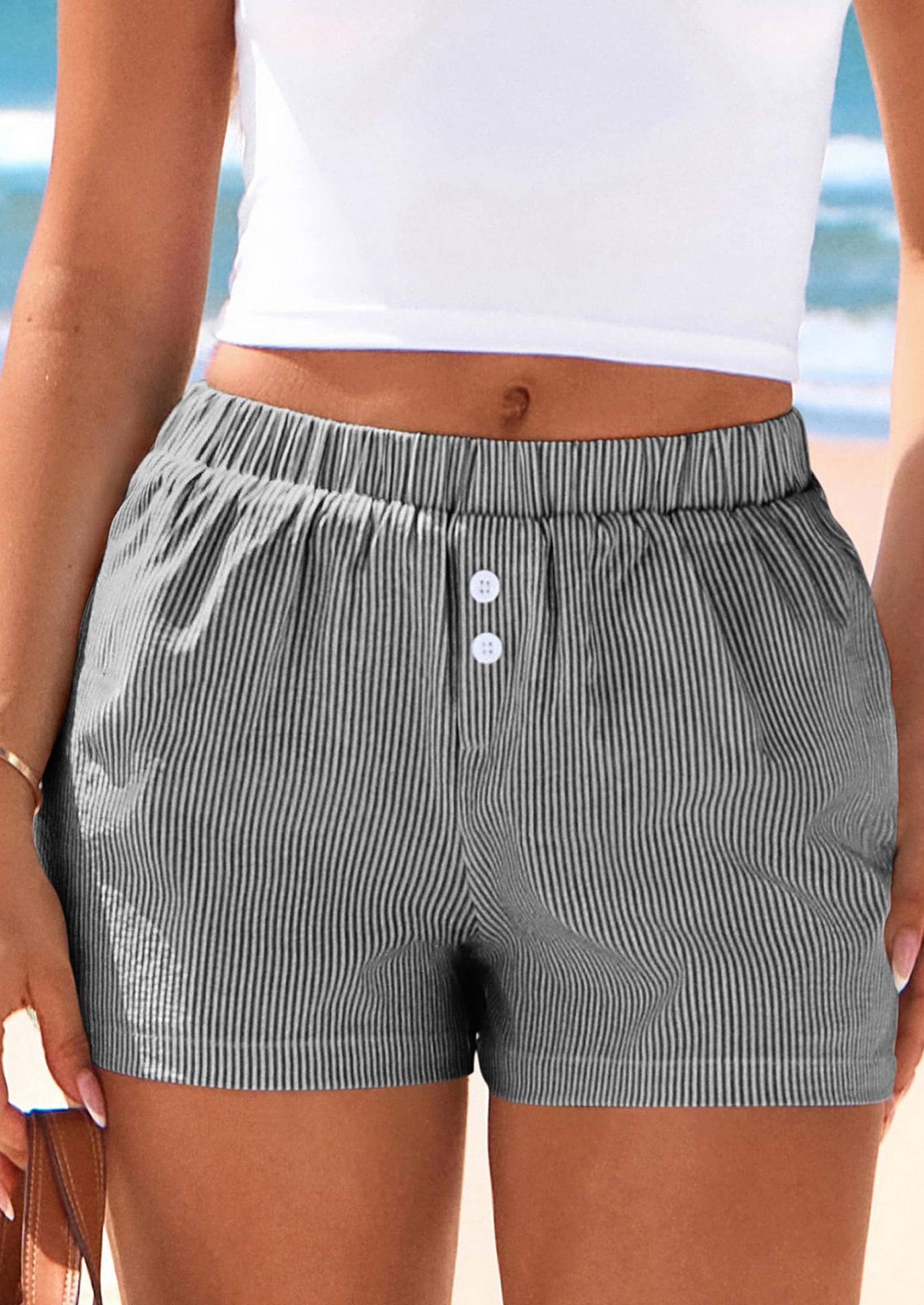 BTFBM Striped Boxer Shorts for Women Summer Elastic Waist Y2k Vacation Beach Bottoms Lounge Sleep Pj Pajama Shorts