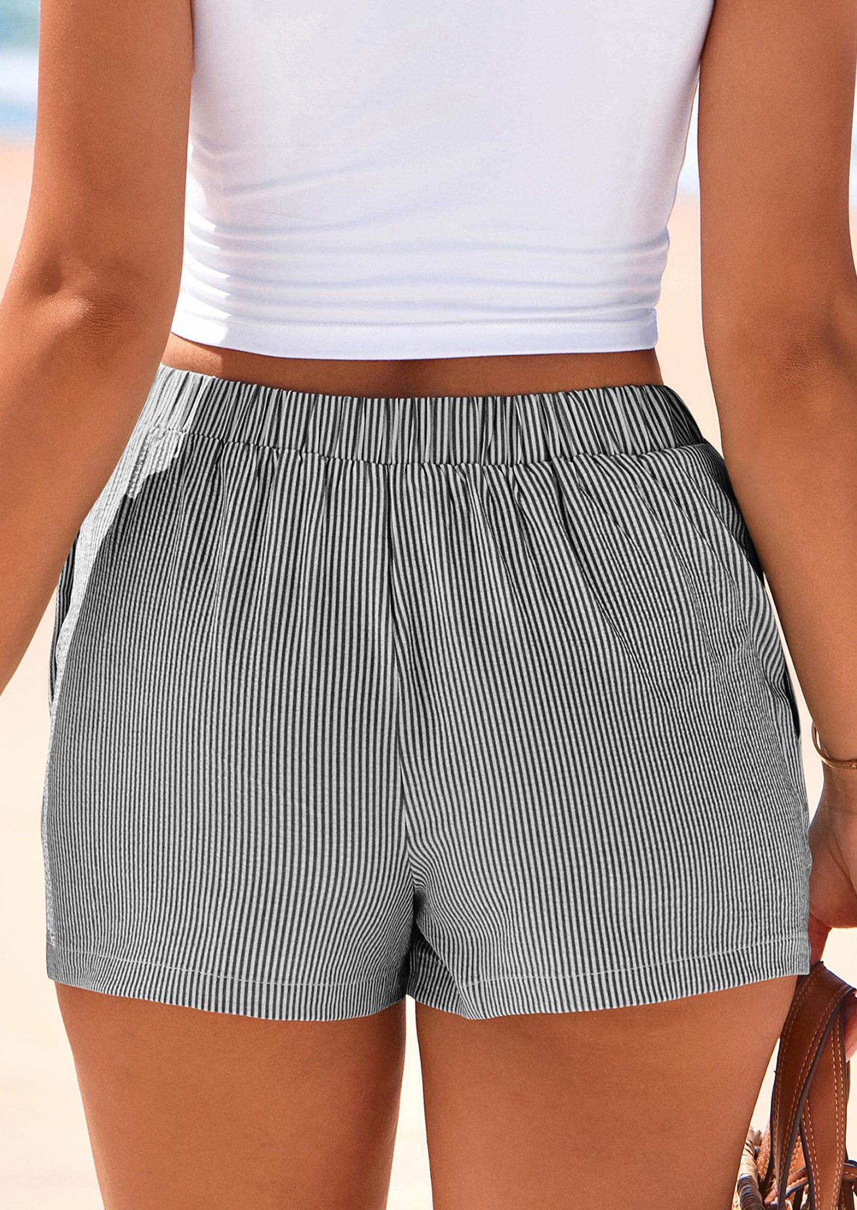 BTFBM Striped Boxer Shorts for Women Summer Elastic Waist Y2k Vacation Beach Bottoms Lounge Sleep Pj Pajama Shorts