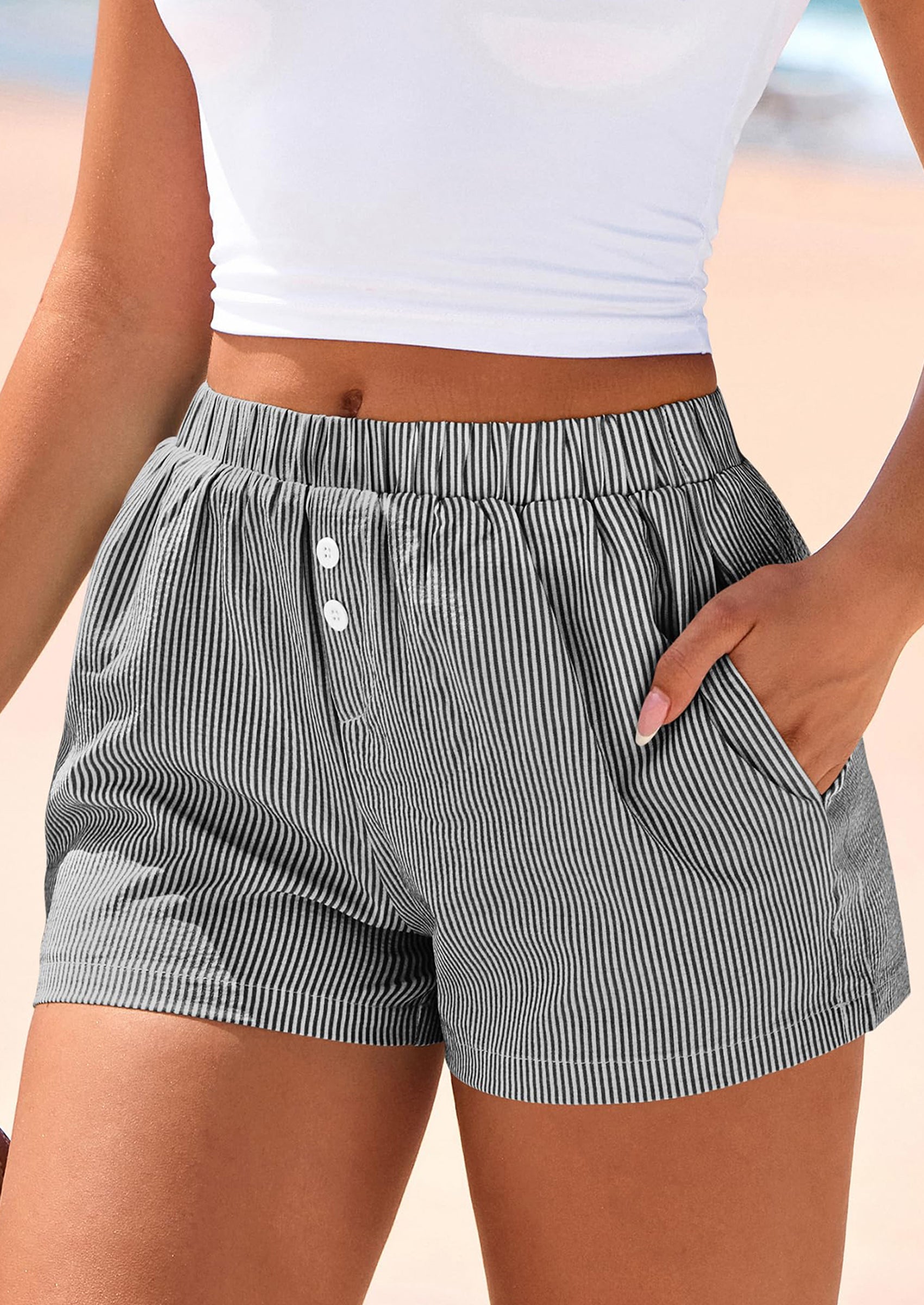 BTFBM Striped Boxer Shorts for Women Summer Elastic Waist Y2k Vacation Beach Bottoms Lounge Sleep Pj Pajama Shorts