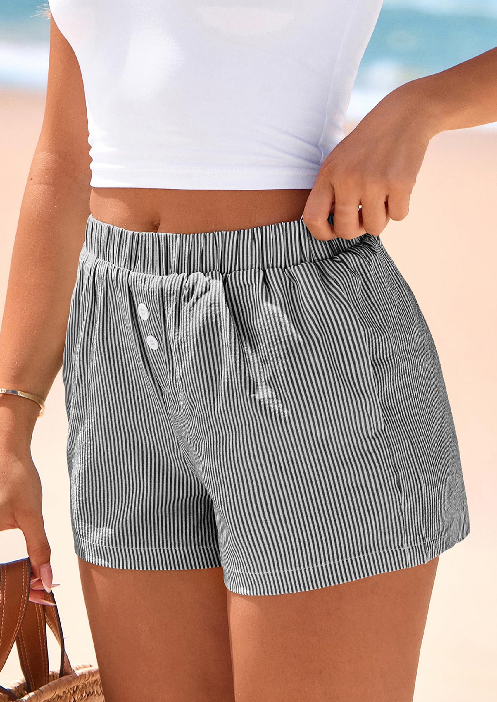 BTFBM Striped Boxer Shorts for Women Summer Elastic Waist Y2k Vacation Beach Bottoms Lounge Sleep Pj Pajama Shorts