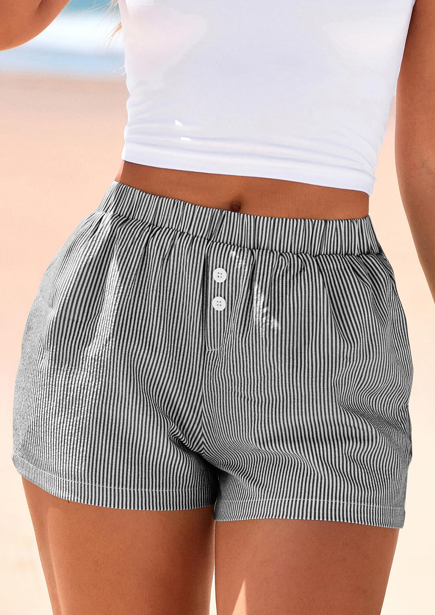 BTFBM Striped Boxer Shorts for Women Summer Elastic Waist Y2k Vacation Beach Bottoms Lounge Sleep Pj Pajama Shorts