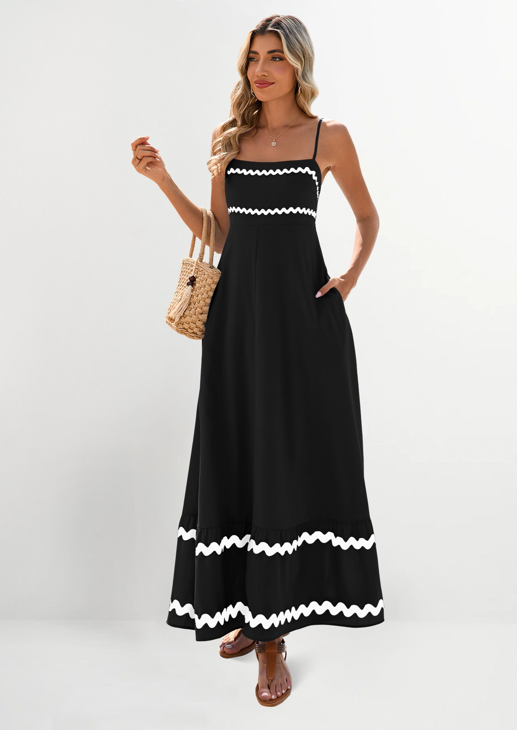 PRETTYGARDEN Women's Summer Flowy Maxi Dress Casual Sleeveless Spaghetti Strap Ruffle Beach Long Dresses