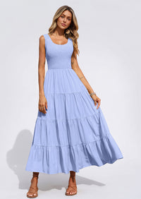 PRETTYGARDEN Women's 2026 Casual Loose Plain Maxi Sundress Smocked Tank Dress Sleeveless Summer Beach Tiered Long Dresses