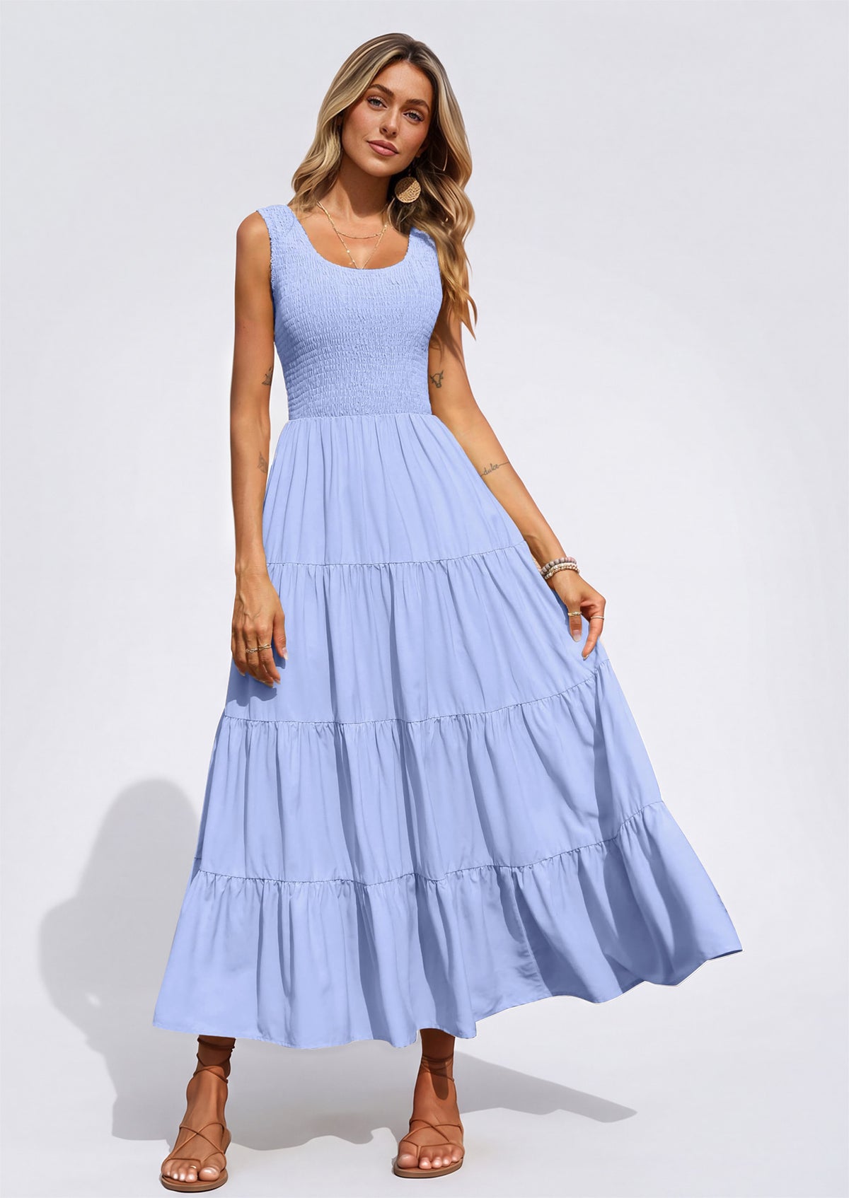 PRETTYGARDEN Women's 2026 Casual Loose Plain Maxi Sundress Smocked Tank Dress Sleeveless Summer Beach Tiered Long Dresses