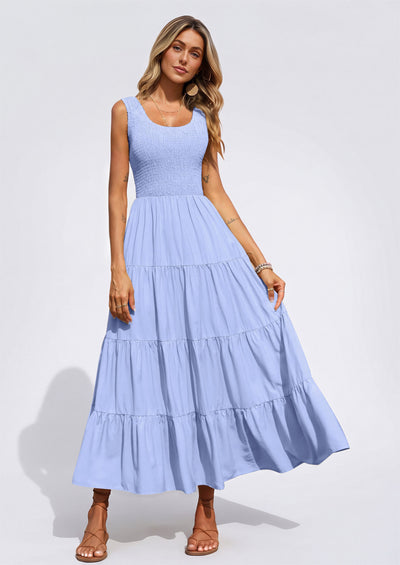 PRETTYGARDEN Women's 2026 Casual Loose Plain Maxi Sundress Smocked Tank Dress Sleeveless Summer Beach Tiered Long Dresses