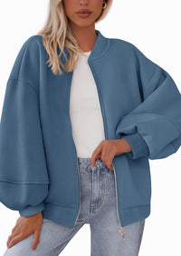 KIRUNDO Oversized Sweatshirt for Women Zip Up Bomber Jacket Fall Fashion Casual Long Sleeve Outerwear Winter Outfits PRETTYGARDEN
