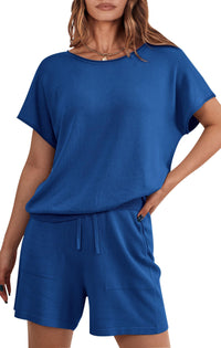 PRETTYGARDEN Two Piece Set for Women Summer Lounge Sets Shorts And Short Sleeve Tops Knitted Matching Travel Spring Outfits PRETTYGARDEN