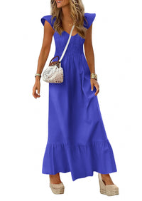 PRETTYGARDEN Women's Summer Casual Maxi Dresses Cap Sleeve V Neck Smocked Long Pockets Party Sundress Vacation Outfits PRETTYGARDEN