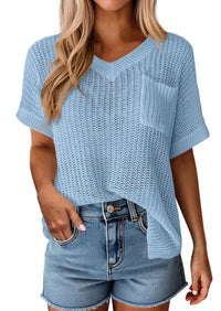 PRETTYGARDEN Women's Spring Short Sleeve Sweaters Lightweight V Neck Casual Going Out Summer T PRETTYGARDEN