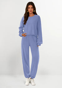 PRETTYGARDEN Women's Two Piece Outfits Lounge Sets Long Sleeve Pullover Tops Sweatpants Fall Fashion Matching Clothing