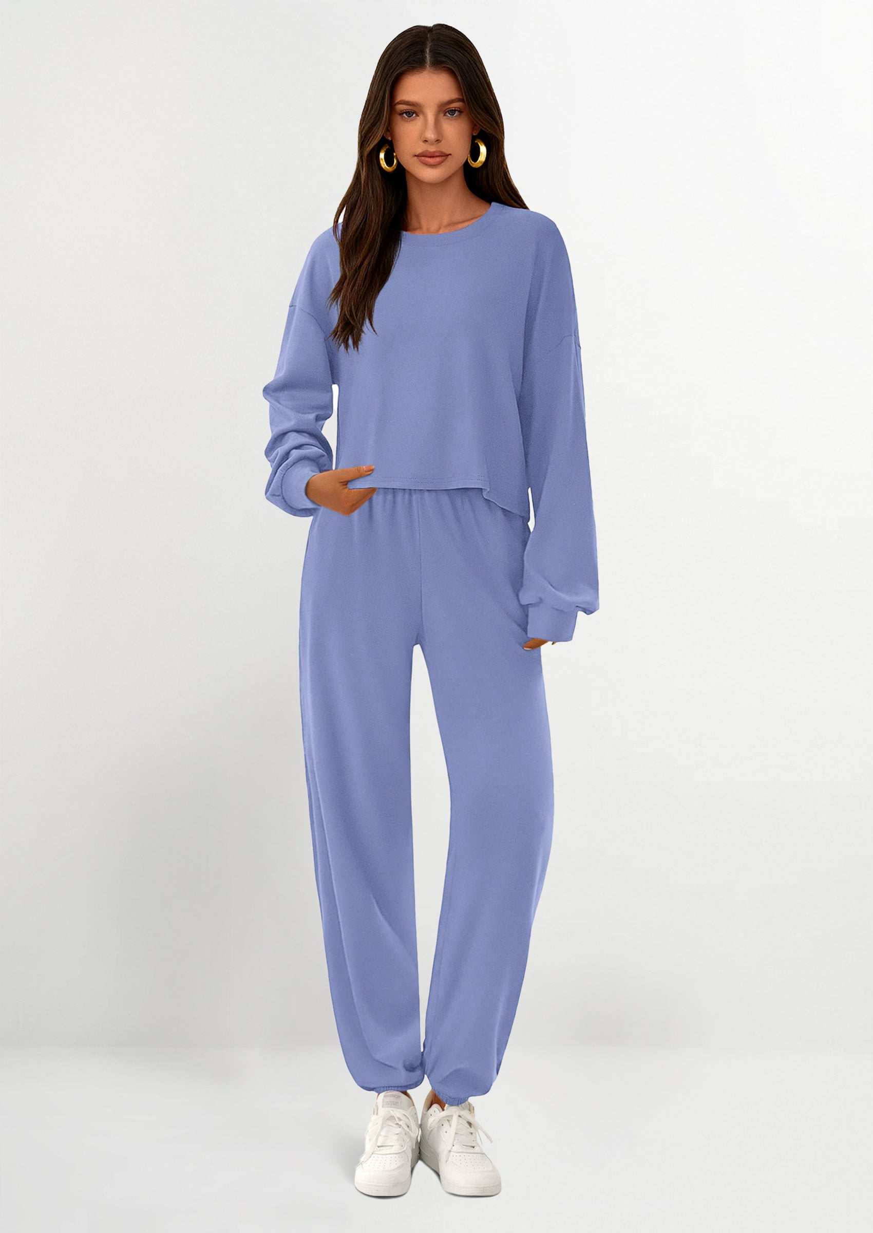 PRETTYGARDEN Women's Two Piece Outfits Lounge Sets Long Sleeve Pullover Tops Sweatpants Fall Fashion Matching Clothing