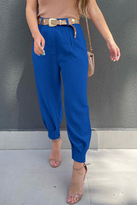 Summer High Waisted Ankle Length Trouser Slacks With Pockets