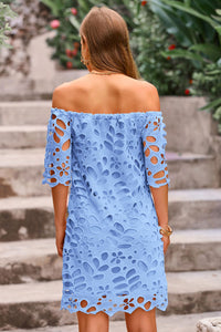 PRETTYGARDEN Women's Summer Off Shoulder Dresses Floral Lace Flare Short Sleeve Spring Vintage Elegant Mini Dress