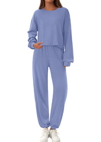 PRETTYGARDEN Women's Two Piece Outfits Lounge Sets Long Sleeve Pullover Tops Sweatpants Fall Fashion Matching Clothing