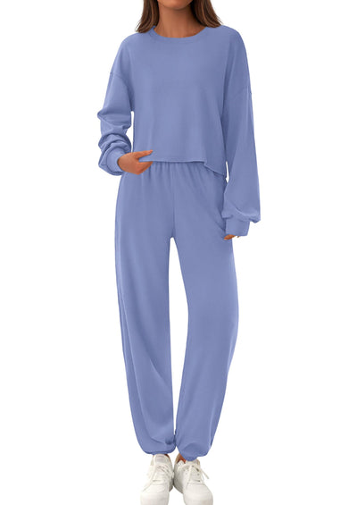 PRETTYGARDEN Women's Two Piece Outfits Lounge Sets Long Sleeve Pullover Tops Sweatpants Fall Fashion Matching Clothing