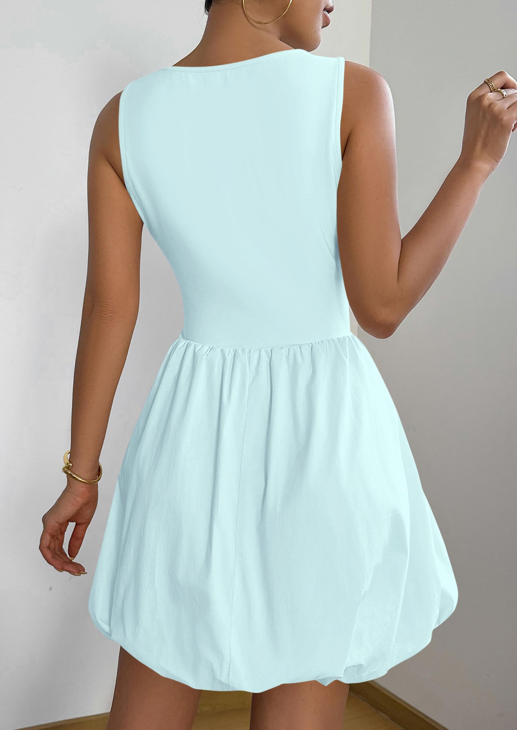 PRETTYGARDEN Summer Dresses for Women Casual Sleeveless Tank Mini Short Dress Crew Neck Bubble Sundress with Pockets