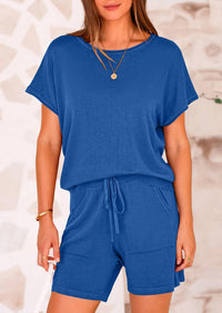 PRETTYGARDEN Two Piece Set for Women Summer Lounge Sets Shorts And Short Sleeve Tops Knitted Matching Travel Spring Outfits PRETTYGARDEN