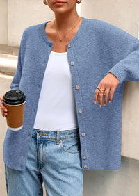 PRETTYGARDEN Fall Long Sleeve Cardigans for Women Trendy Open Front Winter Button Down Crewneck Soft Knit Sweater Jacket