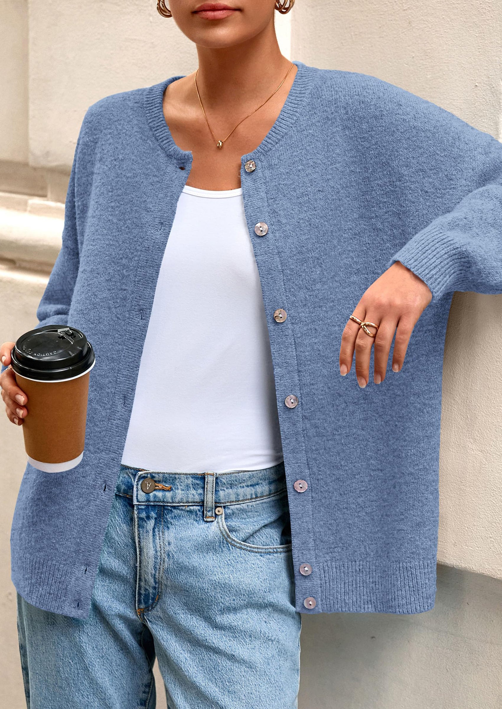 PRETTYGARDEN Fall Long Sleeve Cardigans for Women Trendy Open Front Winter Button Down Crewneck Soft Knit Sweater Jacket