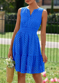 PRETTYGARDEN Women's Summer Dresses Sleeveless V Neck Eyelet Hollow Out Swing A Line Beach Vacation Sun Dress PRETTYGARDEN