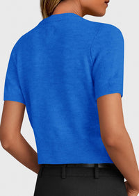 PRETTYGARDEN Womens Casual Summer Short Sleeve Cardigans Button Down Knitted Sweater Basic Crew Neck Crop Tops