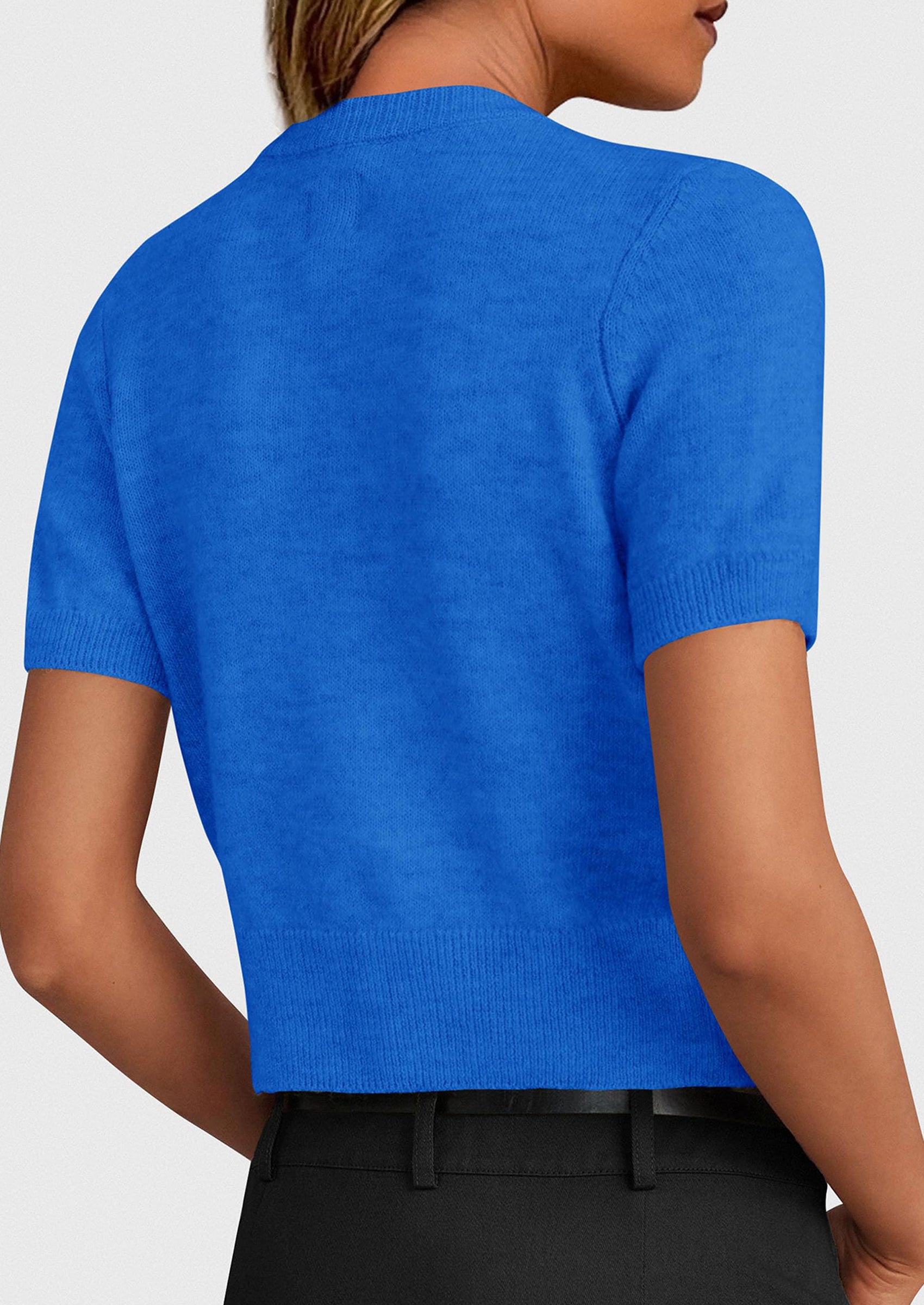 PRETTYGARDEN Womens Casual Summer Short Sleeve Cardigans Button Down Knitted Sweater Basic Crew Neck Crop Tops