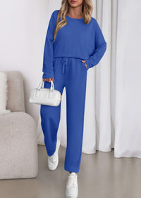 PRETTYGARDEN Womens 2 Piece Matching Lounge Sets Fall Long Sleeve Boatneck Sweatsuit Drawstring Sweatpants Pockets