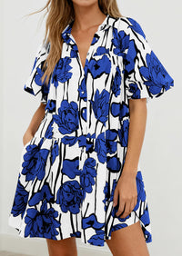 PRETTYGARDEN Womens Summer Dresses 2026 Casual Puff Sleeve Button Down Mini Shirt Dress Boho Floral Babydoll Sun Dress PRETTYGARDEN