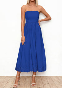 PRETTYGARDEN Womens Summer Dresses Sexy Sleeveless Tube Top Long Dress Eyelet Cotton Maxi Beach Sundress Pockets