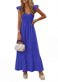 PRETTYGARDEN Women's Summer Casual Maxi Dresses Cap Sleeve V Neck Smocked Long Pockets Party Sundress Vacation Outfits PRETTYGARDEN