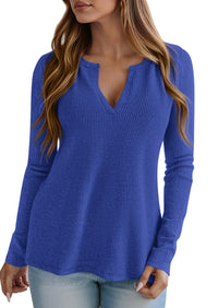 PRETTYGARDEN Long Sleeve Shirts for Women Fall V Neck Waffle Basic Tee Dressy Casual Winter Blouses Knit Tunic Tops