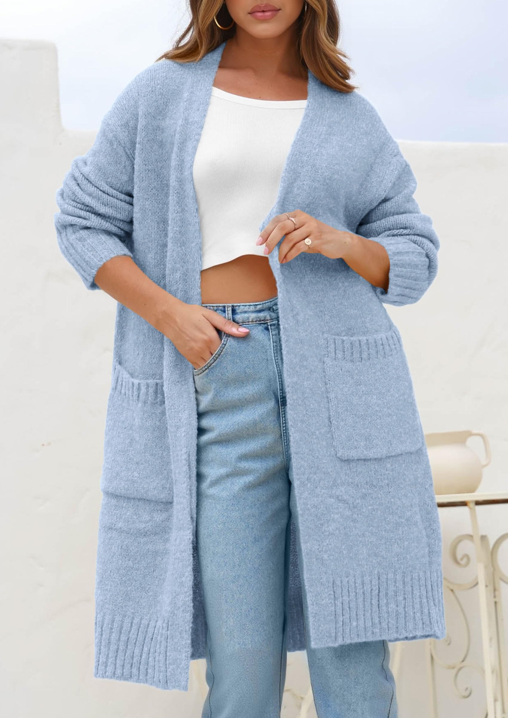 PRETTYGARDEN Fall Long Sleeve Cardigan Sweaters for Women Trendy Winter Open Front Loose Knitted Cardigans with Pockets