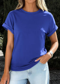 PRETTYGARDEN Womens Summer Tops Spring Casual Rolled Short Sleeve Basic Tees Crew Neck Work Shirts Fashion Clothing PRETTYGARDEN