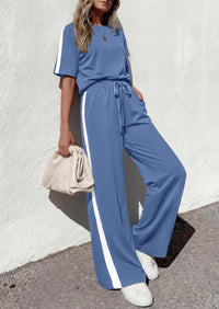 PRETTYGARDEN Women's 2 Piece Sets Summer Casual Short Sleeve Tops Wide Leg Pants Matching Lounge Set Vacation Travel Outfits PRETTYGARDEN