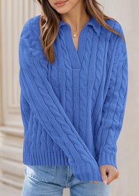 PRETTYGARDEN Fall Cable Knit Oversized Sweaters for Women Polo V Neck Long Sleeve Casual Chunky Sweater Pullover Tops PRETTYGARDEN