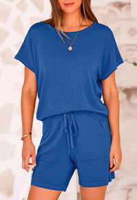 PRETTYGARDEN Two Piece Set for Women Summer Lounge Sets Shorts And Short Sleeve Tops Knitted Matching Travel Spring Outfits PRETTYGARDEN