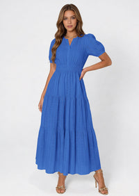 PRETTYGARDEN Womens Summer Maxi Dresses Casual Puff Sleeve V Neck Smocked Flowy Eyelet Cotton Dress Spring Sundress PRETTYGARDEN