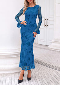 PRETTYGARDEN Women's Long Sleeve Maxi Floral Mesh Fall Wedding Guest Dress