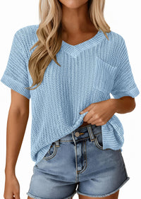 PRETTYGARDEN Women's Spring Short Sleeve Sweaters Lightweight V Neck Casual Going Out Summer T PRETTYGARDEN