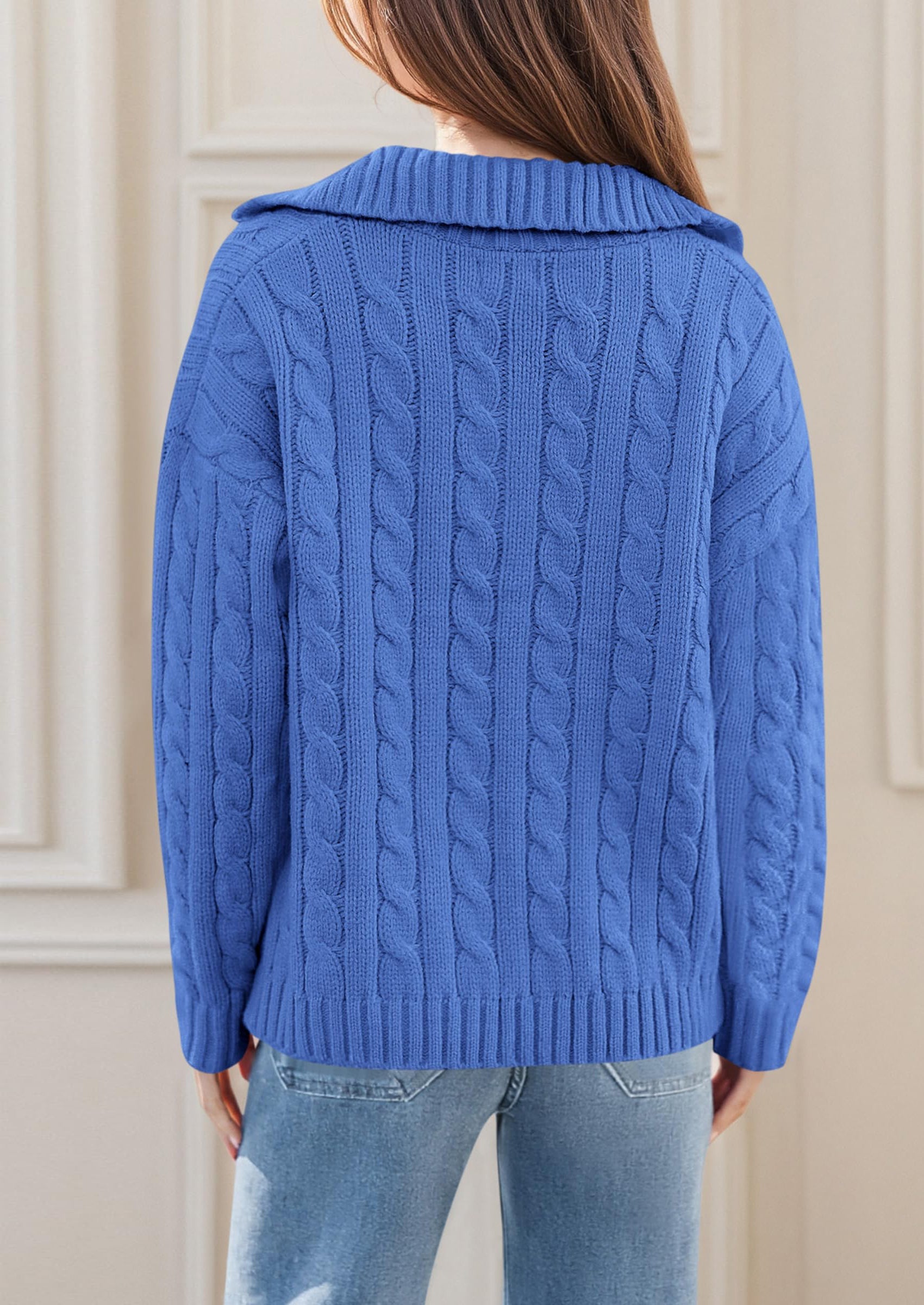 PRETTYGARDEN Fall Cable Knit Oversized Sweaters for Women Polo V Neck Long Sleeve Casual Chunky Sweater Pullover Tops PRETTYGARDEN