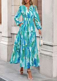 PRETTYGARDEN Women's Fall Boho Maxi Dresses Floral Long Sleeve V Neck Flowy Elegant Wedding Guest Dress Vacation Outfits