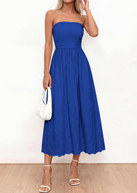 PRETTYGARDEN Womens Summer Dresses Sexy Sleeveless Tube Top Long Dress Eyelet Cotton Maxi Beach Sundress Pockets