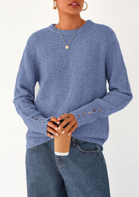 PRETTYGARDEN Womens Sweaters Fall Fashion Casual Crewneck Pullover Button Long Sleeve Cute Knit Tops Winter Clothes