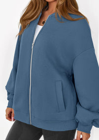 KIRUNDO Oversized Sweatshirt for Women Zip Up Bomber Jacket Fall Fashion Casual Long Sleeve Outerwear Winter Outfits PRETTYGARDEN