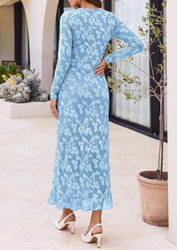 PRETTYGARDEN Women's Formal Maxi Floral Dresses with Slit  Long Sleeve Ruffle Hem, Elegant Outfit for Wedding Guest & Cocktail Party, Bodycon Crewneck Mesh Dresses, Fall Fashion 2026